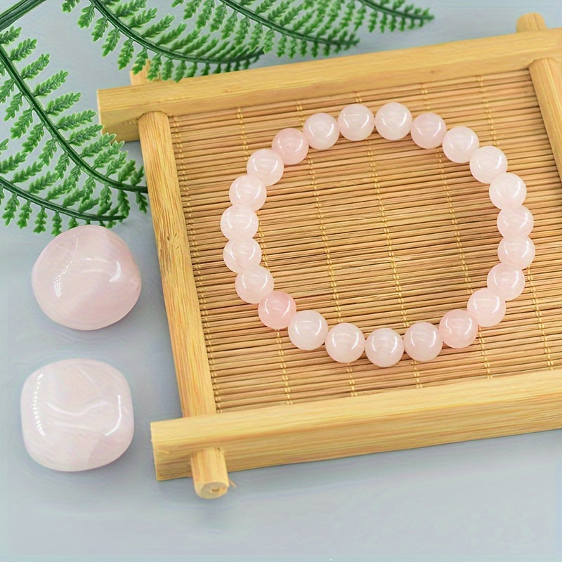 Pink Stone Elastic Bracelet - Natural Stone Energy for Daily Wear & Self-Confidence