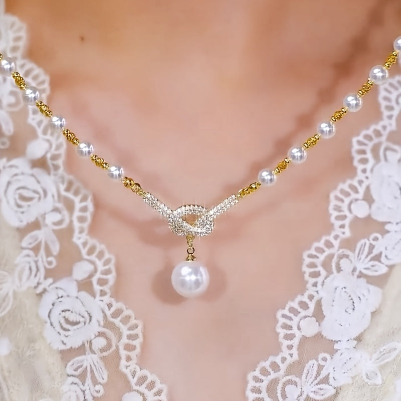 Pearl & Gold Knot Pendant Necklace — Harmony, Luck & Elegance Energy Amulet