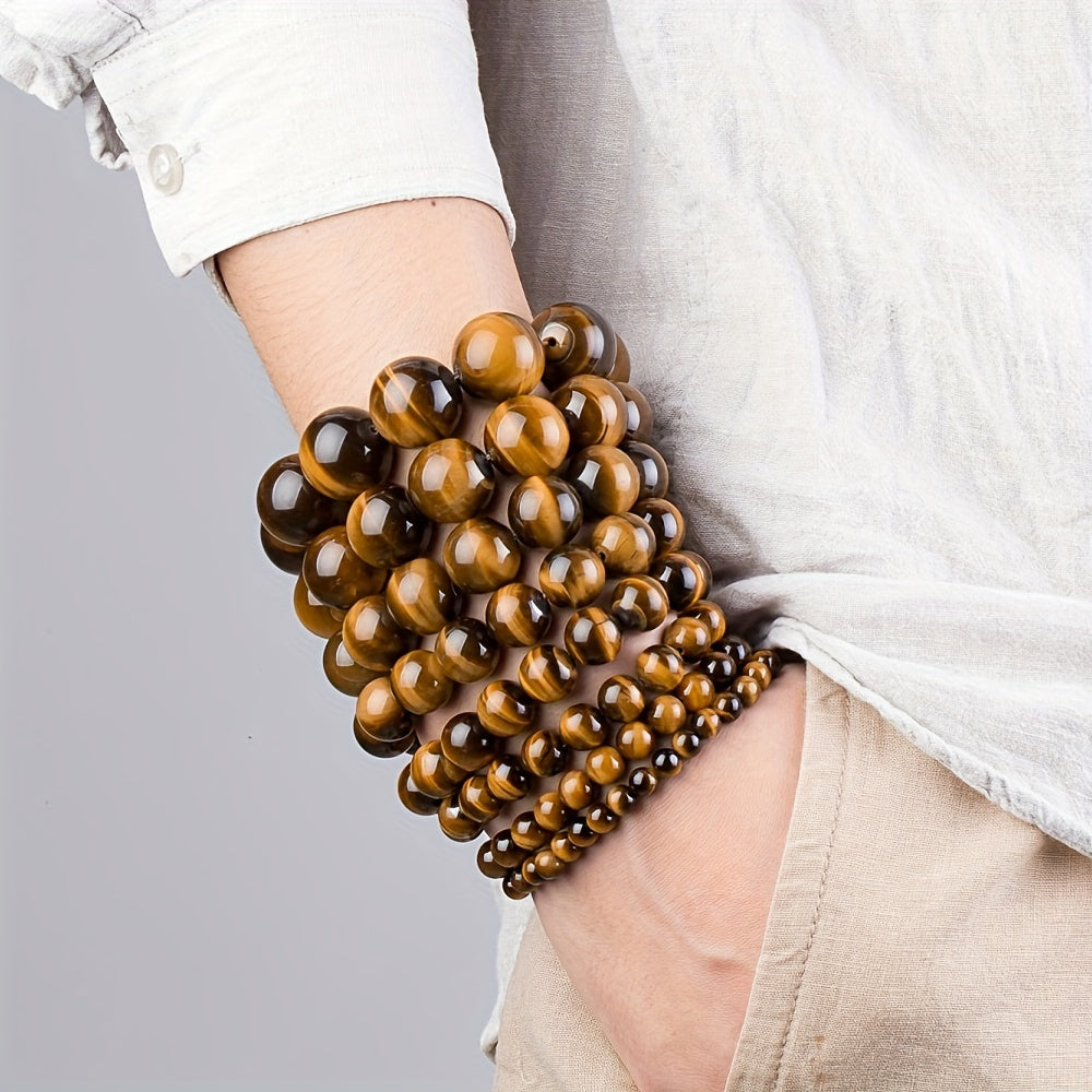 3pcs Tiger Eye Stone Bracelets for Grounding Energy - Handcrafted Yoga & Relax Jewelry for Men
