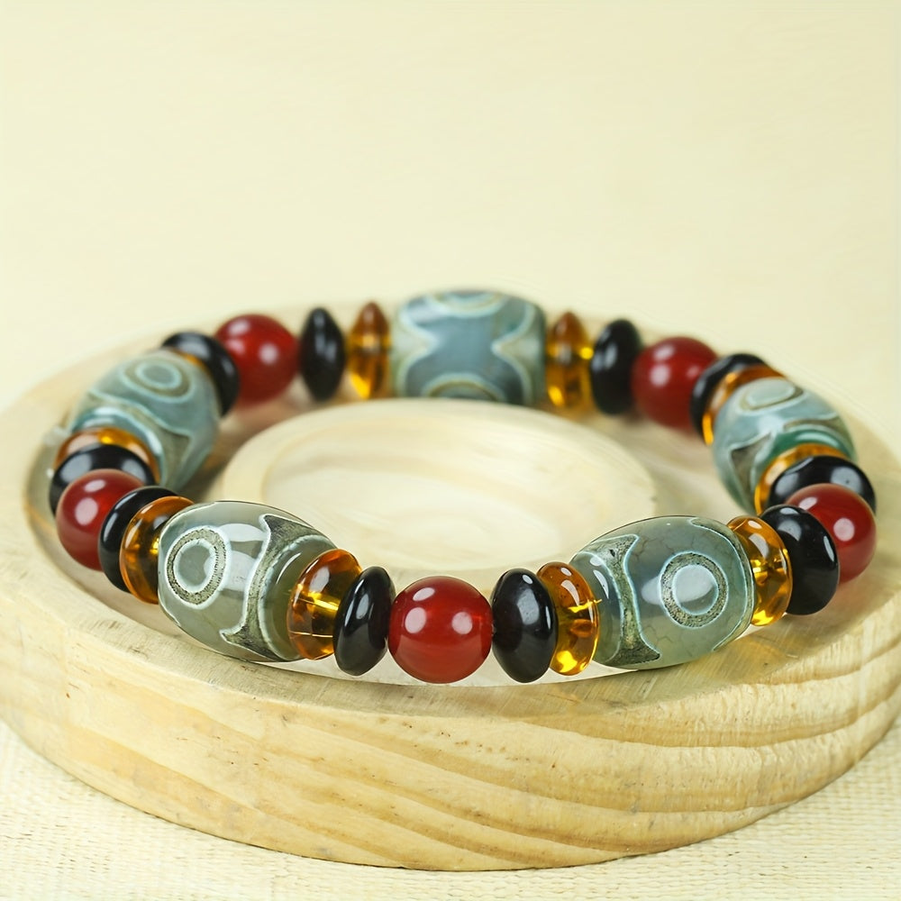 Vintage Bohemian Three-Eye Agate Necklace for Spiritual Protection & Emotional Balance