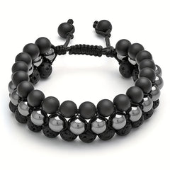 1pc Three Row Natural Stone Beaded Bracelet - Frosted Stone Bracelet For Women And Men with Energy Balancing