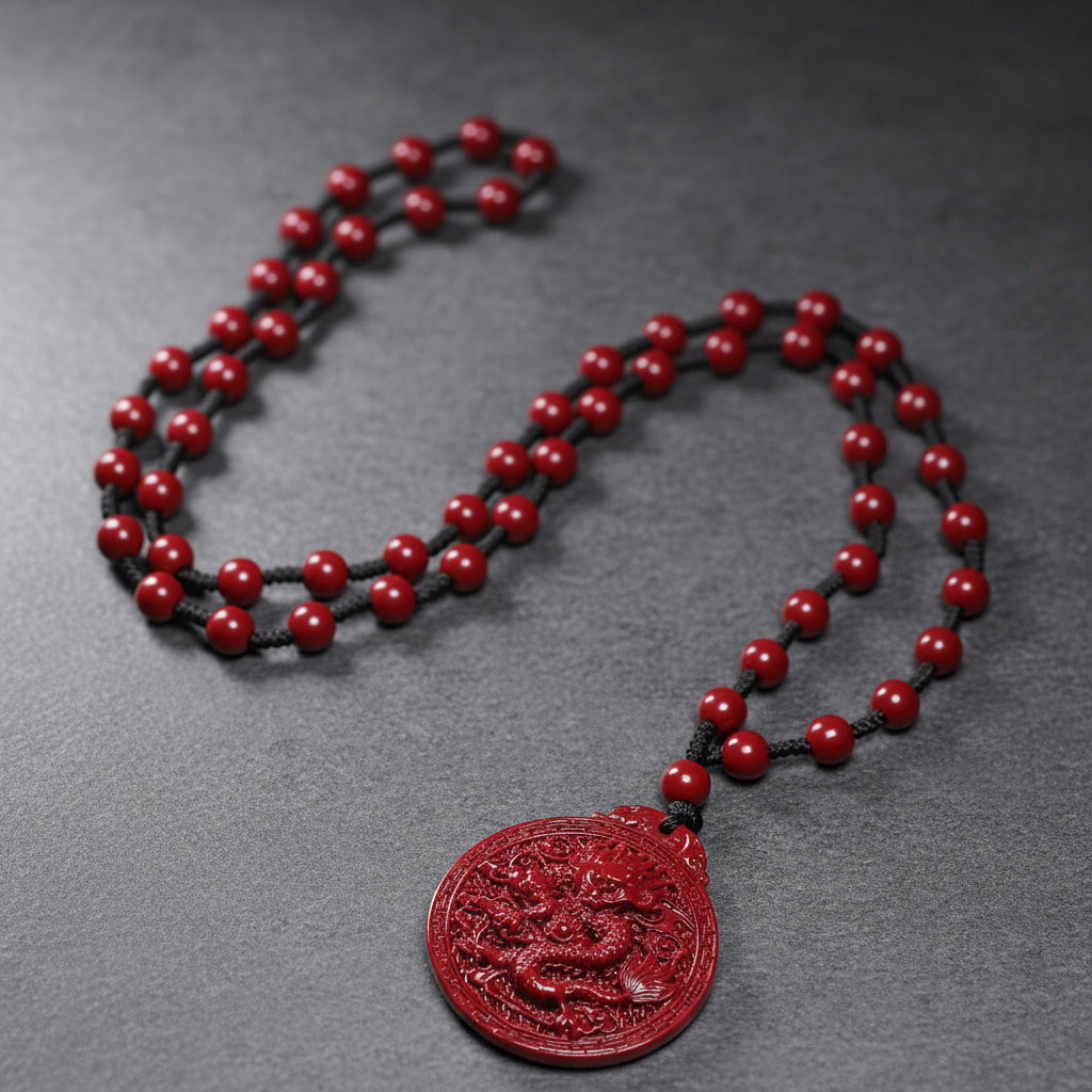 Red Cinnabar Dragon Pendant Necklace – Handcrafted Luck & Protection Charm