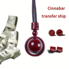 Cinnabar Transfer Wheel Pendant Necklace: Attract Wealth & Good Luck with Deep Red Energy