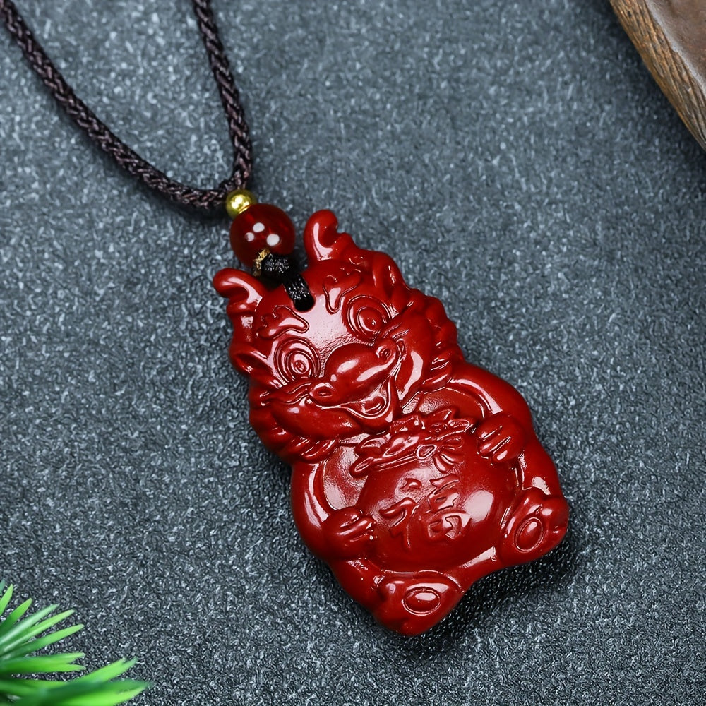 Natural Cinnabar Dragon Pendant for Luck, Protection & Vitality