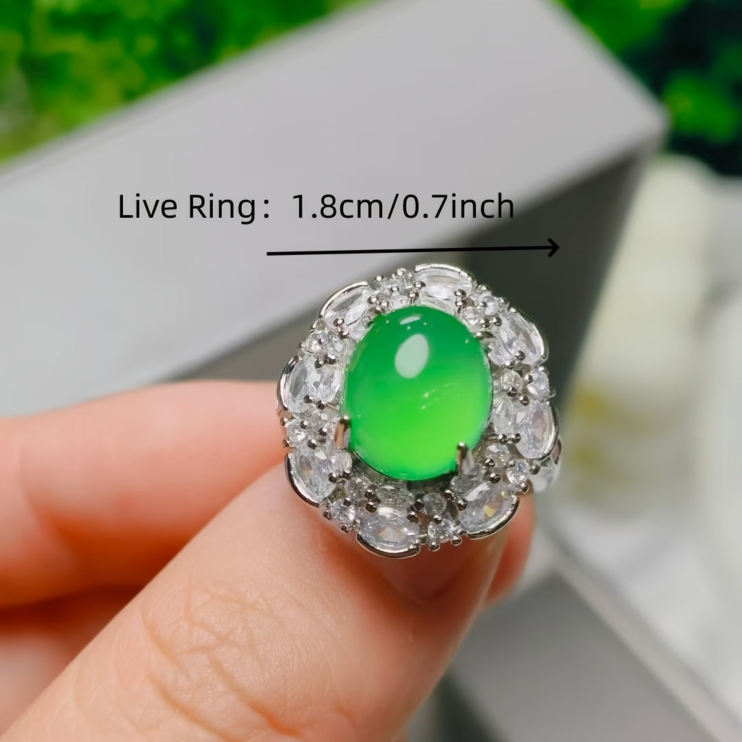 Premium Green Agate Cocktail Ring | Vintage-Inspired Floral Design for Prosperity & Emotional Balance