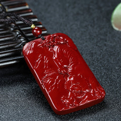 Purple Golden Pyrite Square Tiger Pendant with Red Cinnabar for Courage and Protection