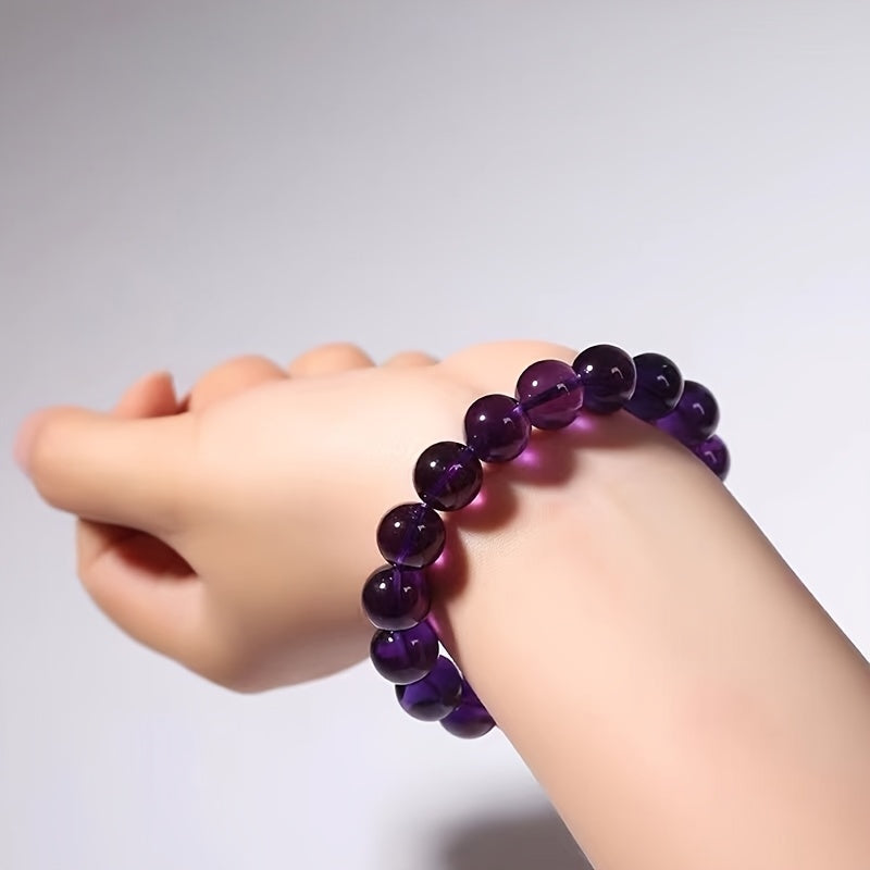 Elegant Natural Purple Amethyst Beaded Bracelet - Daily Wear Spiritual Energy Accessory for Mind-Body Balance