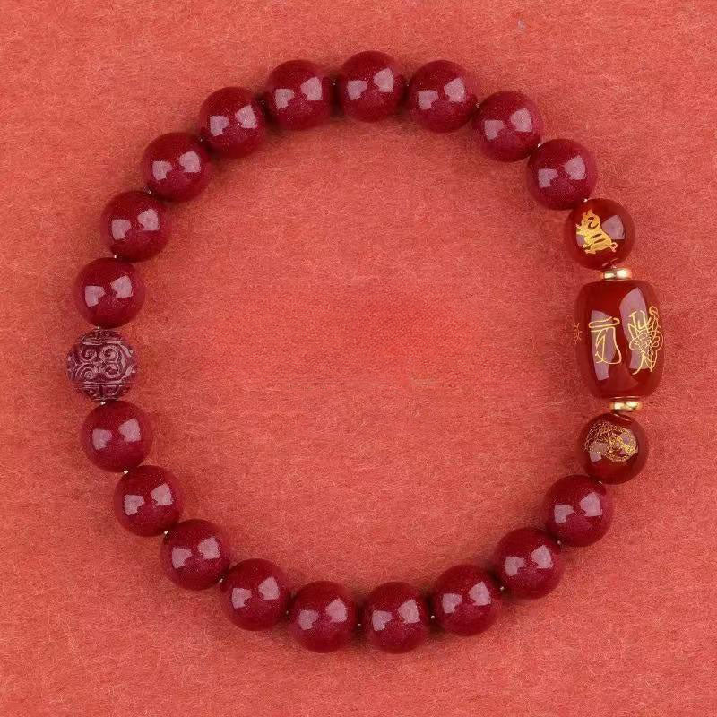 Zodiac Bracelet with Cinnabar Beads & Golden Charms - Traditional Chinese Energy Protection & Wealth Attraction