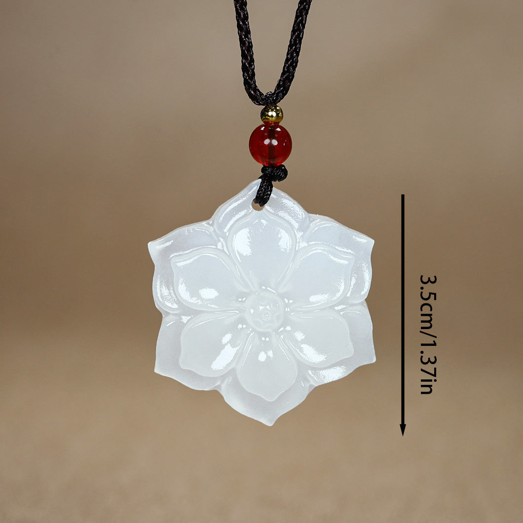 Natural Stone Lotus Pendant Necklace - Elegant Fashionable Design for Couples & Parties