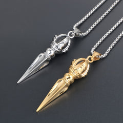 Stainless Steel Men's Lotus Vajra Pendant Necklace - Spiritual Protection & Energy Amulet