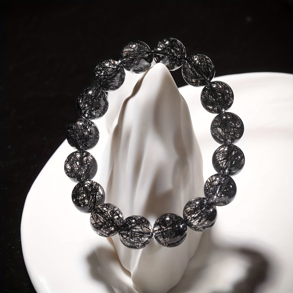 8/10/12mm Natural Black Hair Quartz Bracelet for Energy Protection & Grounding