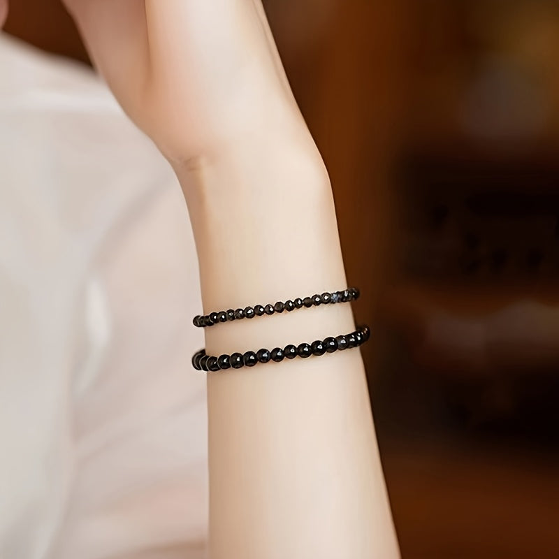 Ultra-Smooth Black Obsidian Bead Bracelet - Minimalist Retro Design for Daily Wear & Gifting