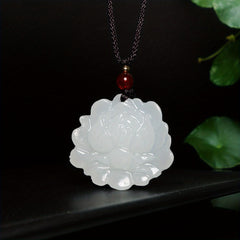 White Flower Natural Stone Pendant - Vintage Artistic Style for Harmony & Protection