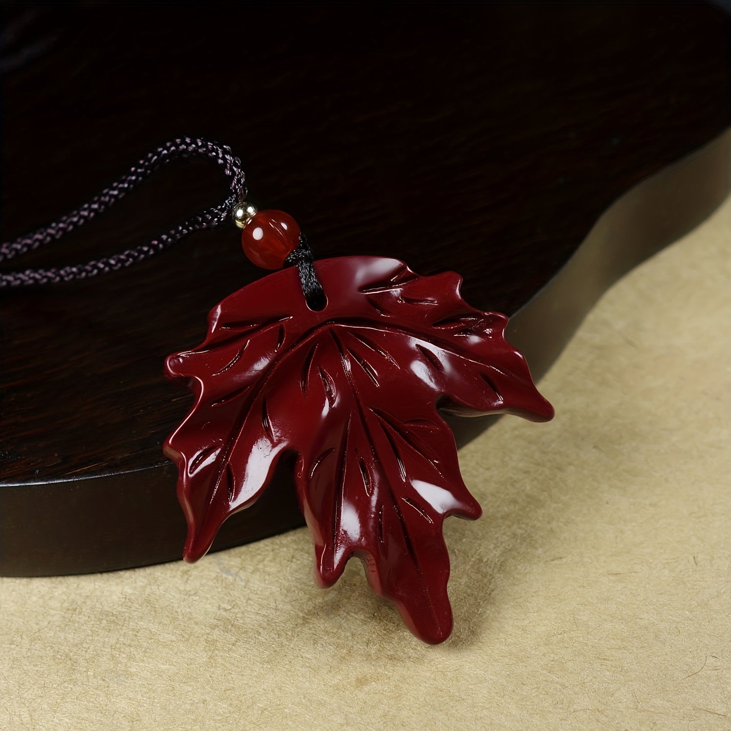 Natural Raw Stone Cinnabar Emperor Purple Golden Maple Leaf Pendant Necklace - Funky Raw Stone Jewelry with Red Bead Accent, Handcrafted Unique Gift for Women