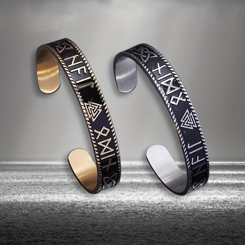 Vintage Stainless Steel Viking Rune Triquetra Cuff Bracelet — Spiritual Protection, Ancient Wisdom & Norse Energy Amulet