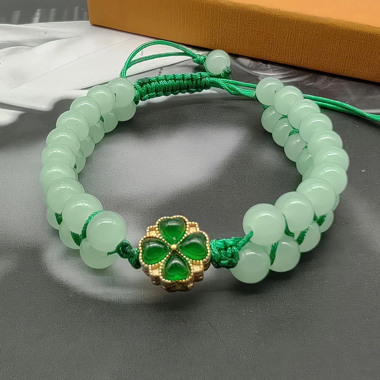1pc Natural Green Aventurine Leaf Clover Beaded Bracelet - Unisex Stone Bracelet for Daily Wear & Holiday Decor with Energy Balancing