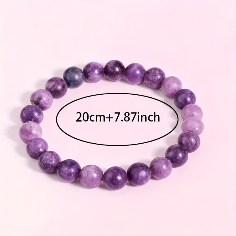1pc Purple Lepidolite Bracelet - Elastic Stretch Lithium-Rich Stone Beads for Casual Style & Mother’s Day Gift
