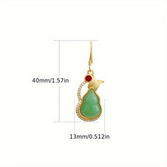 Golden Gourd-Shaped Earrings with Green Stone - Harmonious Energy for Special Occasions