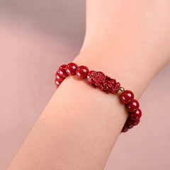 Elegant Cinnabar Stone Bracelet with Lucky Frog Charm - Protection & Prosperity Energy for Women