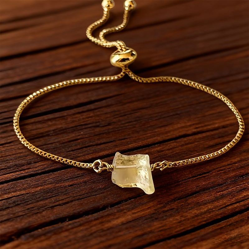 1pc Natural Citrine Stone Bracelet - Wealth Stone for, Boho Vintage Oval Citrine Bead Chain, Daily Wear & Special Occasions
