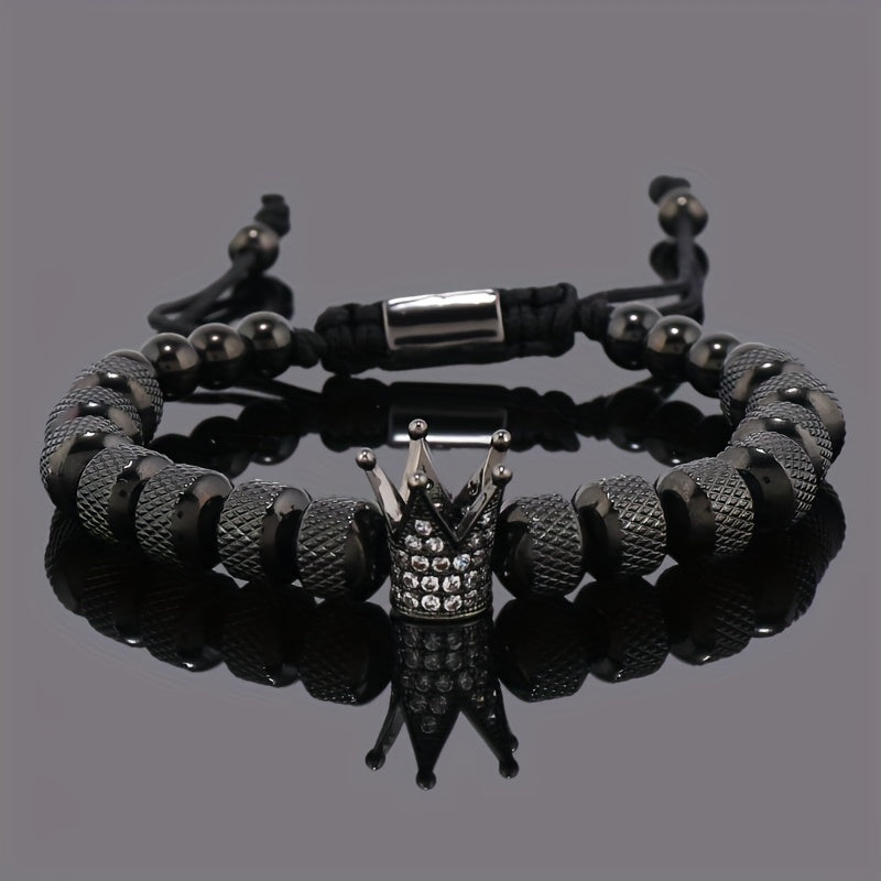 Golden Crown Charm Men's Bracelet - Luxury Stainless Steel Accessory for Prosperity & Protection