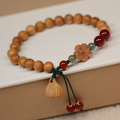 Elegant Peach Wood Lotus Pod Bracelet - Hand-Woven Plum Blossom Pattern for Spiritual Harmony & Protection