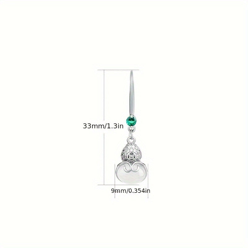 925 Silver Plated Jade Gourd Earrings Spiritual Energy Prosperity Charm for Chinese Vacation & Daily Wear