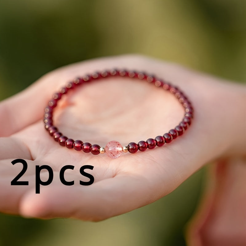 Pomegranate Garnet Beaded Bracelet Set - Harmony & Prosperity for Daily Wear