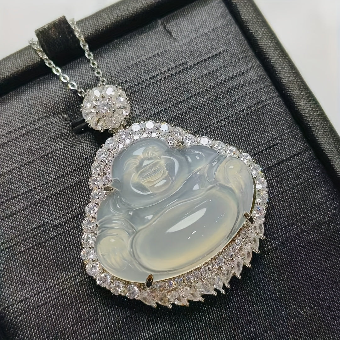 Men's Natural Agate Smiling Character Pendant Necklace - Retro Stone Jewelry for Positive Energy & Mental Clarity