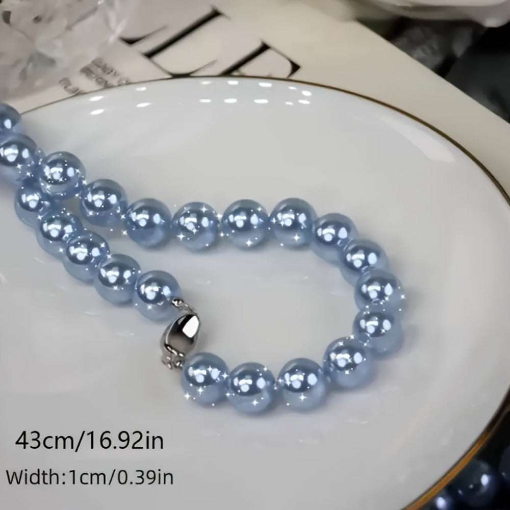 Bohemian Vacation Style Blue Freshwater Pearls Necklace - Elegant Layered Jewelry for Casual & Gift Occasions with Spiritual Energy