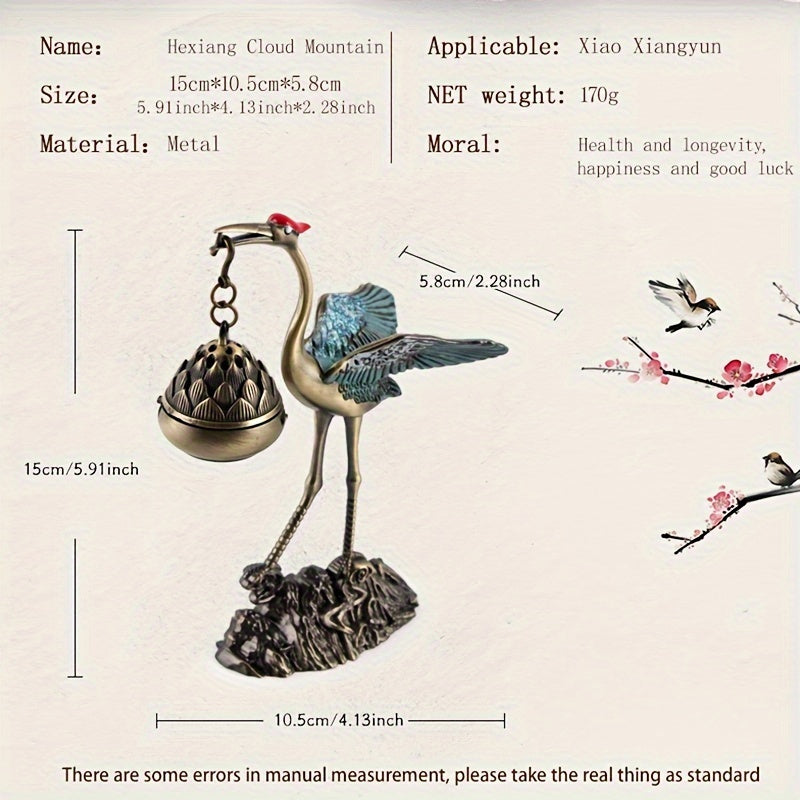 Bronze Crane Incense Burner | Longevity & Prosperity Enhancer with Swirling Smoke Design