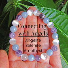 Angelite & Amethyst 8mm Beaded Bracelet - Bohemian Elegant Inner Peace Fashion Accessory