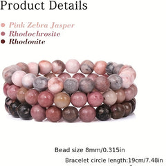 3pcs Pink Zebra Jasper Bracelet Set - Confident Elegance & Natural Energy