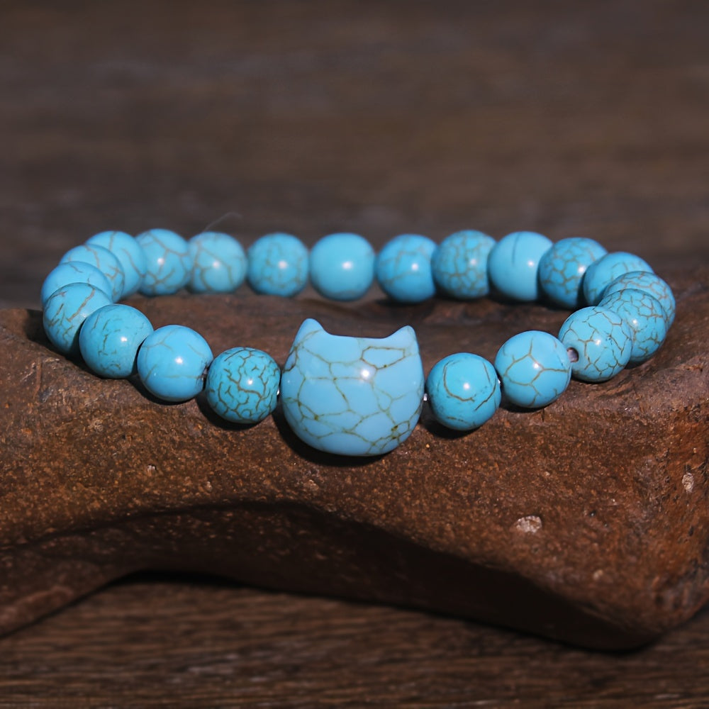 Elegant Cute Cat Head Bracelet - Natural Stone Energy for Daily Wear & Gifting