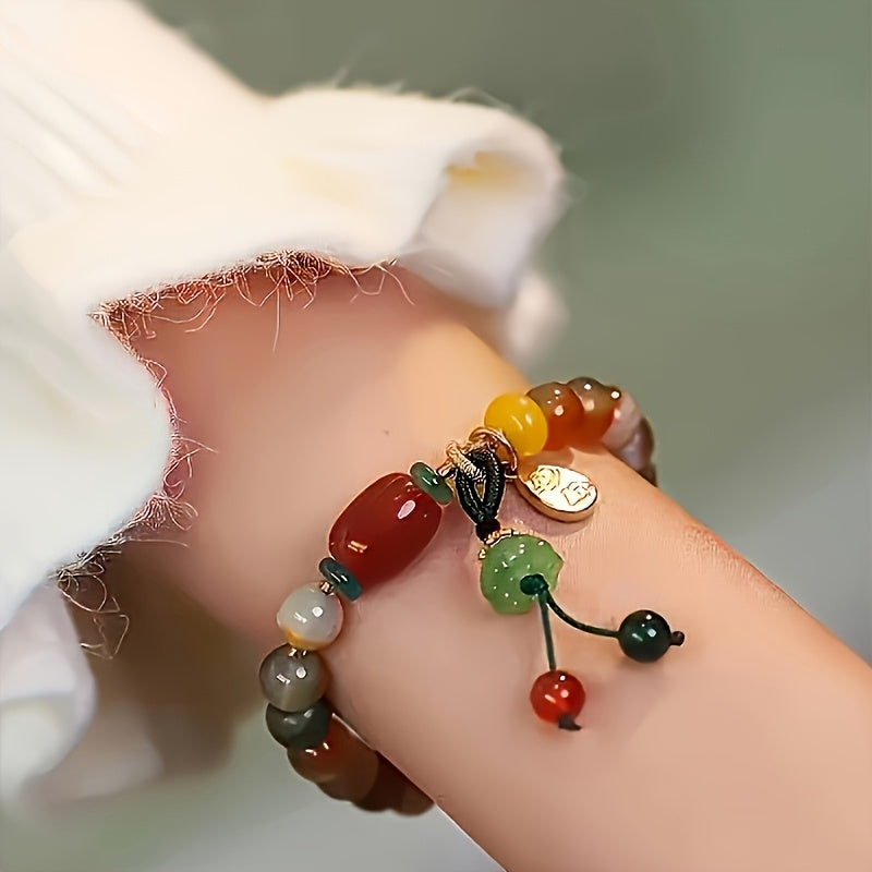 Bohemian Multi-Color Natural Agate Beaded Bracelet — Energy Balance, Luck & Spiritual Harmony Charm