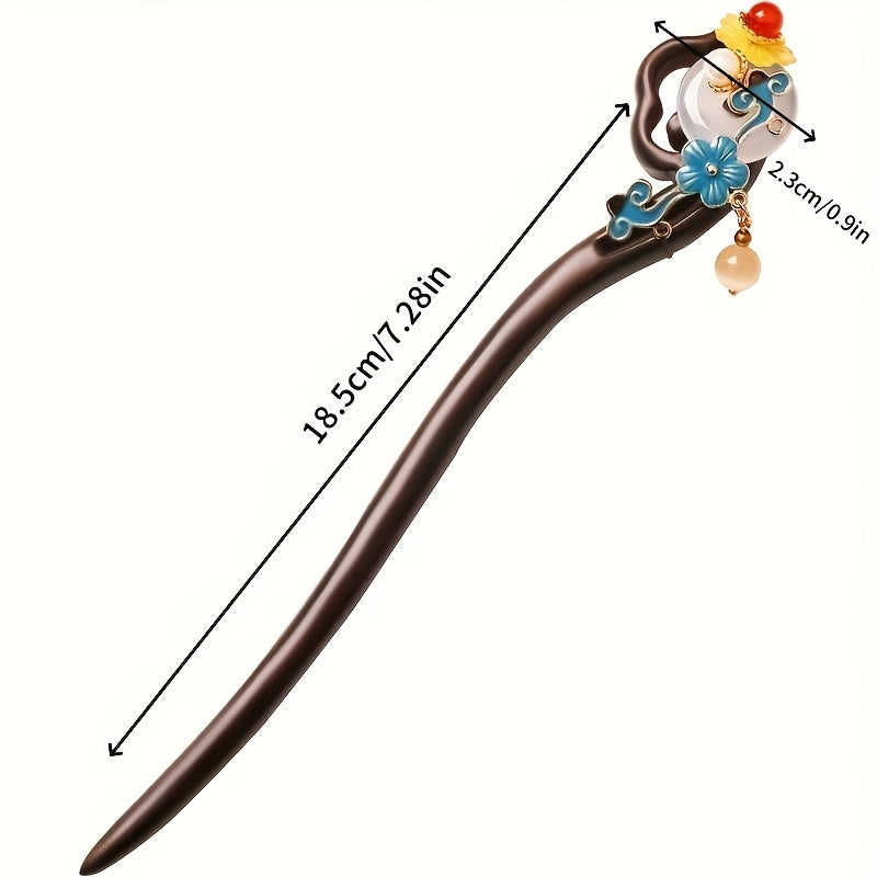 Regenerated Wood Chinese-Style Hairpin with Floral Motifs & Accents - Elegant Hanfu Hair Accessory for Traditional Attire, Cultural Fashion Hairpin for Women