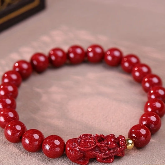 Elegant Cinnabar Stone Bracelet with Lucky Frog Charm - Protection & Prosperity Energy for Women