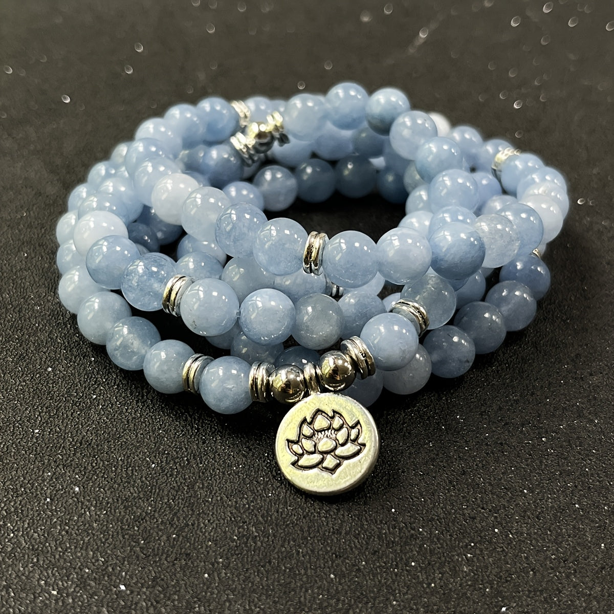 108 Natural Mala Beads with Lotus Pendant: Bohemian Jewelry for Inner Peace & Spiritual Protection