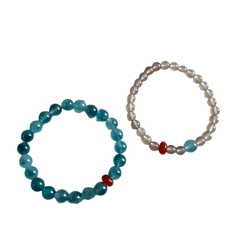 Chinese Zen Ice Flower Bracelet Blue-Green Red Beads Energy Balance Daily Sports Wear