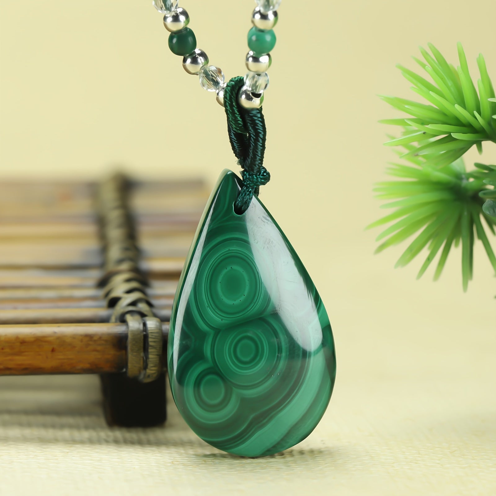 Retro Water Drop Peacock Stone Pendant for Emotional Balance & Harmony