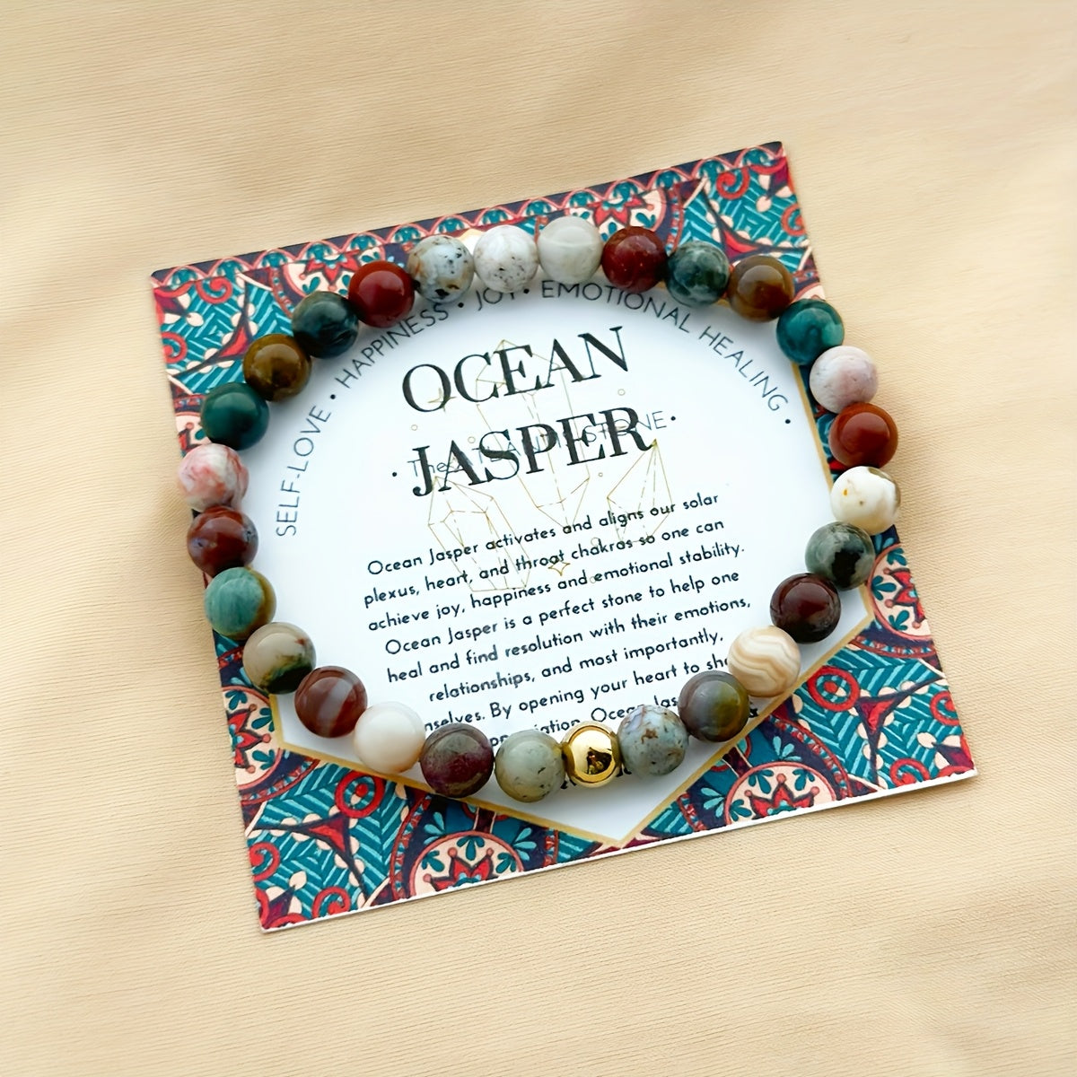 1pc Ocean Jasper Bracelet - Bohemian Style Handmade Jewelry for Emotional Stability & Love Attraction