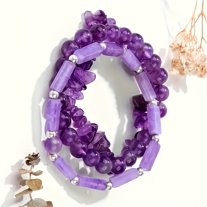 Ladies' Amethyst Crystal Bracelet Set -3 Natural Stone Bracelets, Perfect Holiday Gift for Girlfriend and Mom
