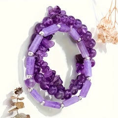 Ladies' Amethyst Crystal Bracelet Set -3 Natural Stone Bracelets, Perfect Holiday Gift for Girlfriend and Mom