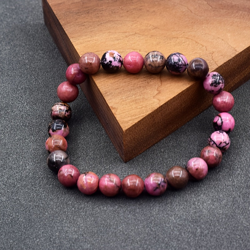 Vintage Rose Natural Stone Bracelet - Handmade Twisted Bead Design for Couples' Gifts