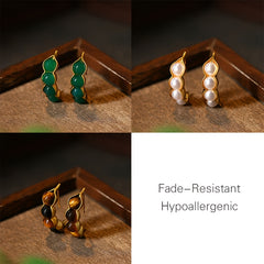 Natural Tiger Eye & Imitation Jade Earrings - Abstract Leaf Design with Healing Energy