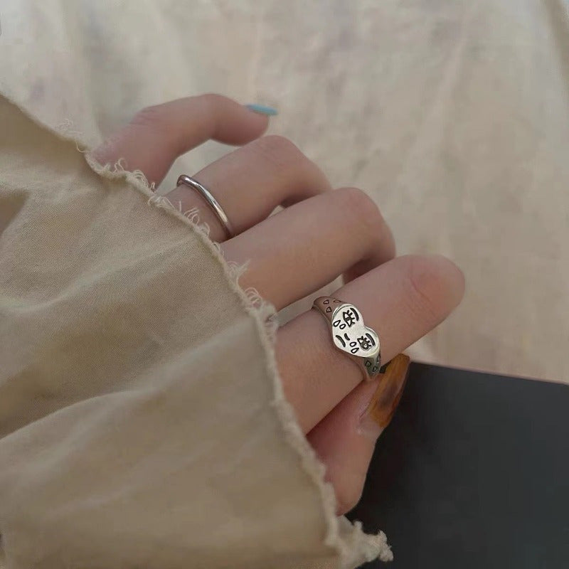 Vintage Crying Graffiti Ring — Adjustable Unisex Couple Band with Spiritual Symbolism