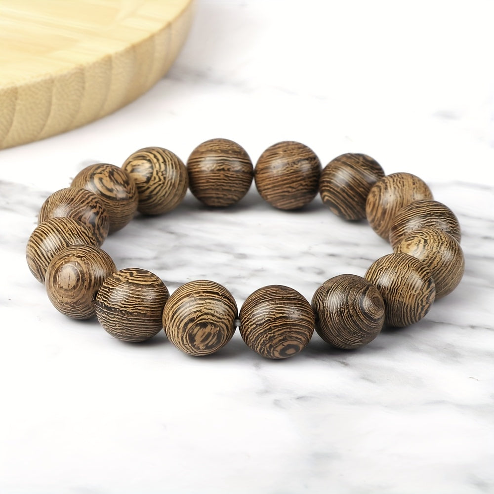 Recycled Wood Bead Bracelet Elastic Yoga Jewelry for Meditation & Spiritual Balance