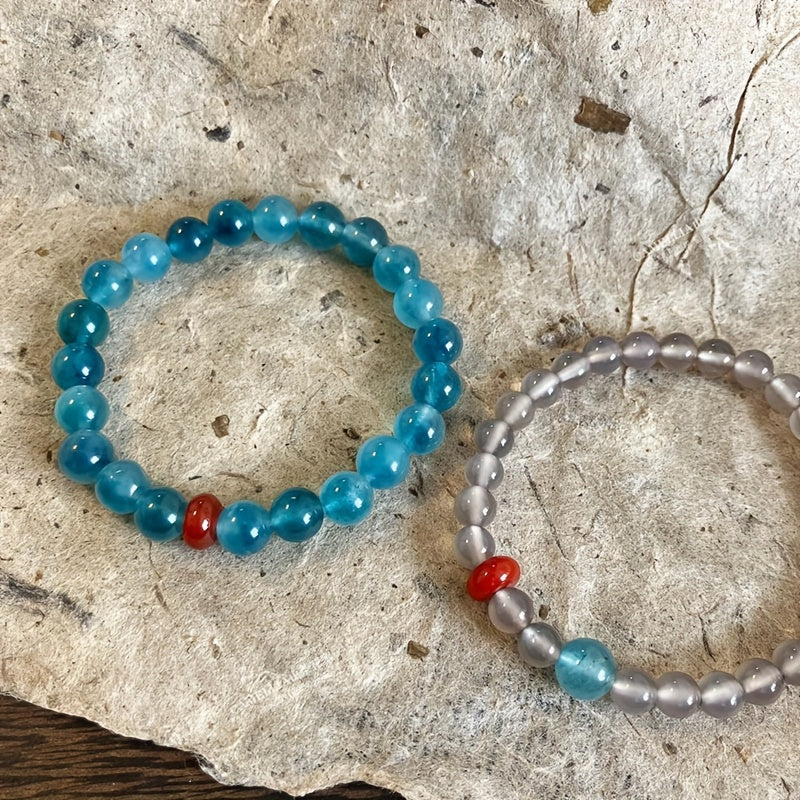 Chinese Zen Ice Flower Bracelet Blue-Green Red Beads Energy Balance Daily Sports Wear