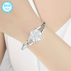 Retro Silver Flower Bracelet — 925 Sterling Silver Elegant Bloom for Heart Chakra Harmony