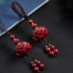 Red Lotus Cinnabar Pendant - Chinese Style Car Key & Phone Accessory for Harmony & Protection